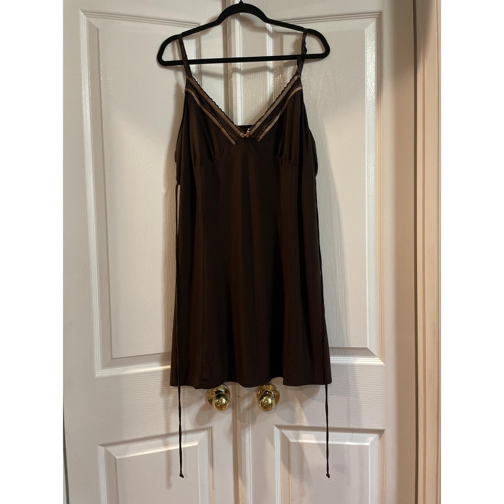 Ambrielle Gown Womens 3X Brown Jersey Chemise Adjustable Strap Bow Lace Sleep